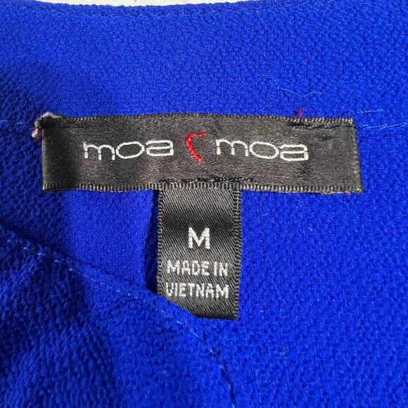 Moa Moa MEDIUM Blue Split V Neck Rolled Cuff Short Sleeve High Low Blouse Top - Picture 6 of 7